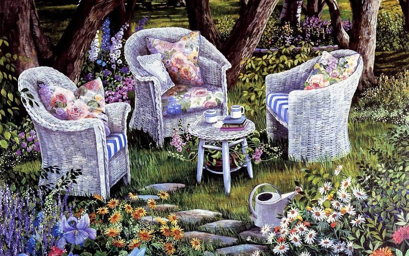 Wicker Chairs in Garden