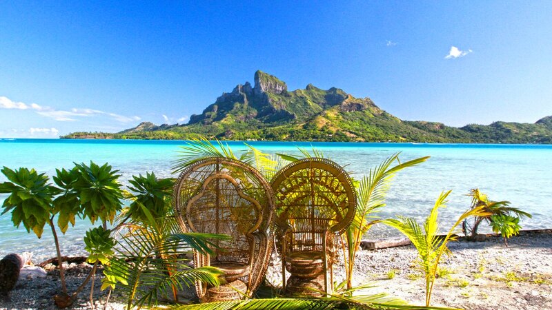 Wicker Chairs on Beach — Blue