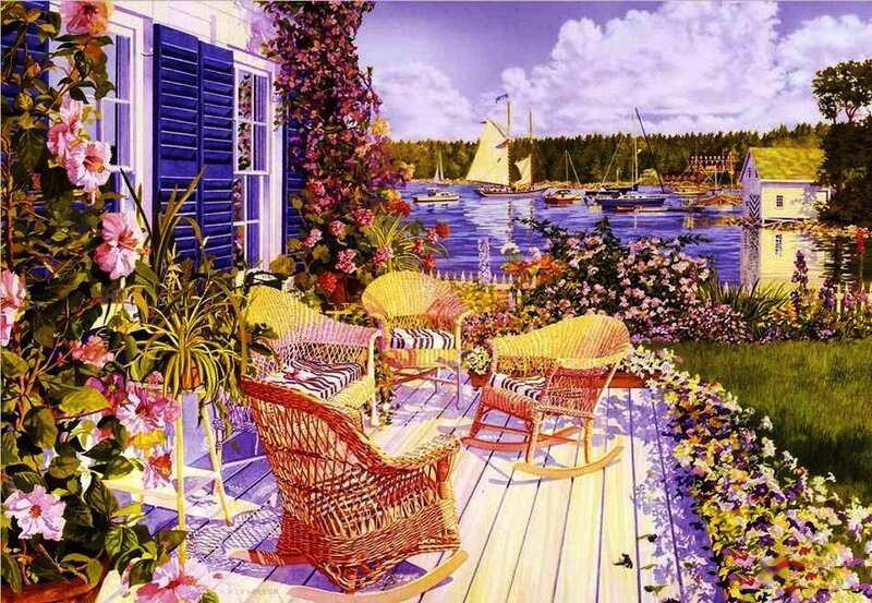 Wicker Chairs on Porch — Purple