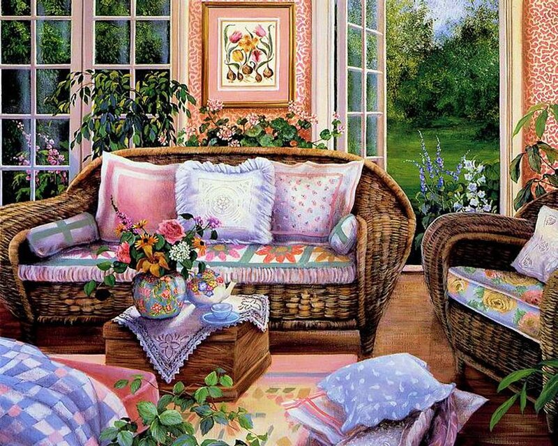 Wicker Furniture in Sunroom — Pink