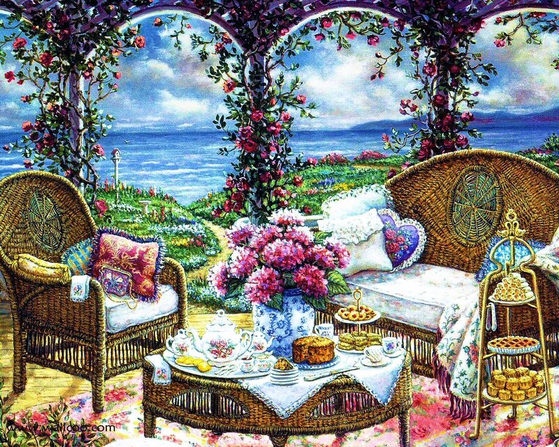 Wicker Furniture on Patio — Pink