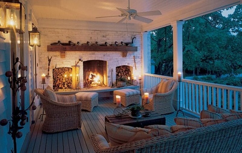 Wicker Furniture on Porch — White