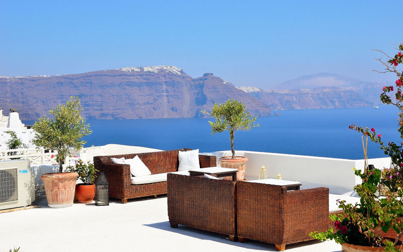 Wicker Furniture on Terrace — Blue