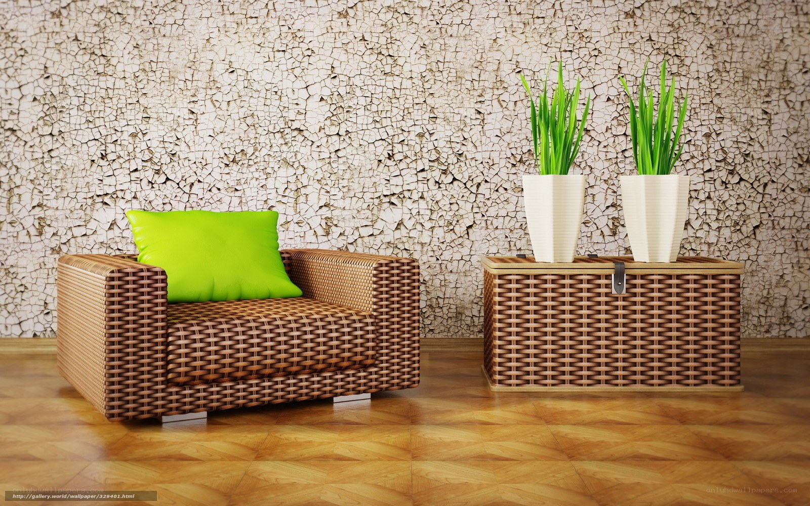 Wicker furniture with green pillow