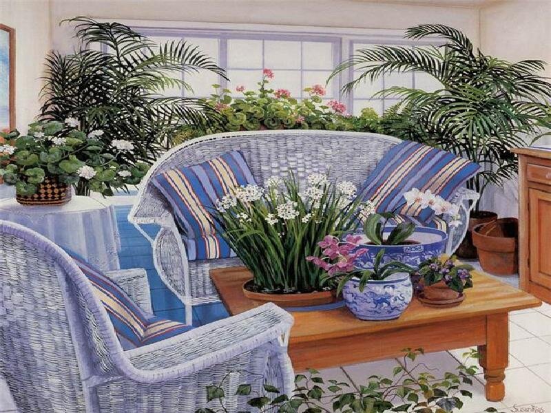 Wicker Furniture with Plants