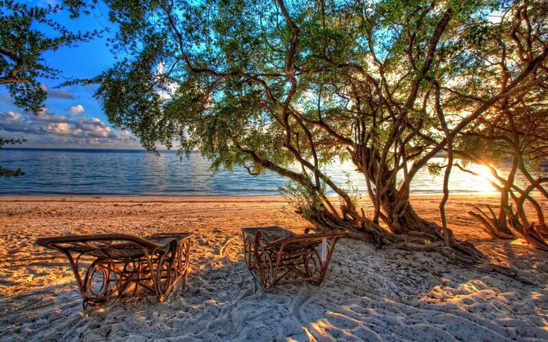 Wicker Lounge Chairs — Blue, Serene, Sunset