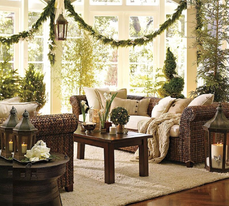 Wicker Sofa in Sunroom — Brown