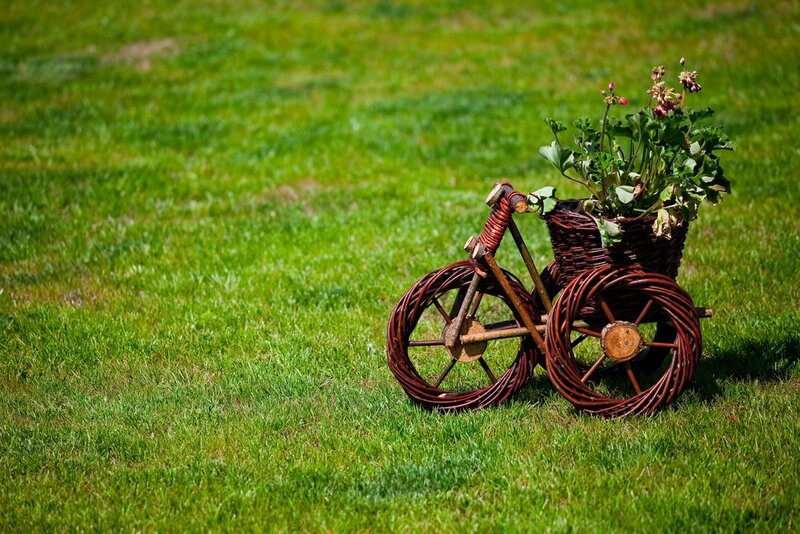 wicker tricycle with flowers