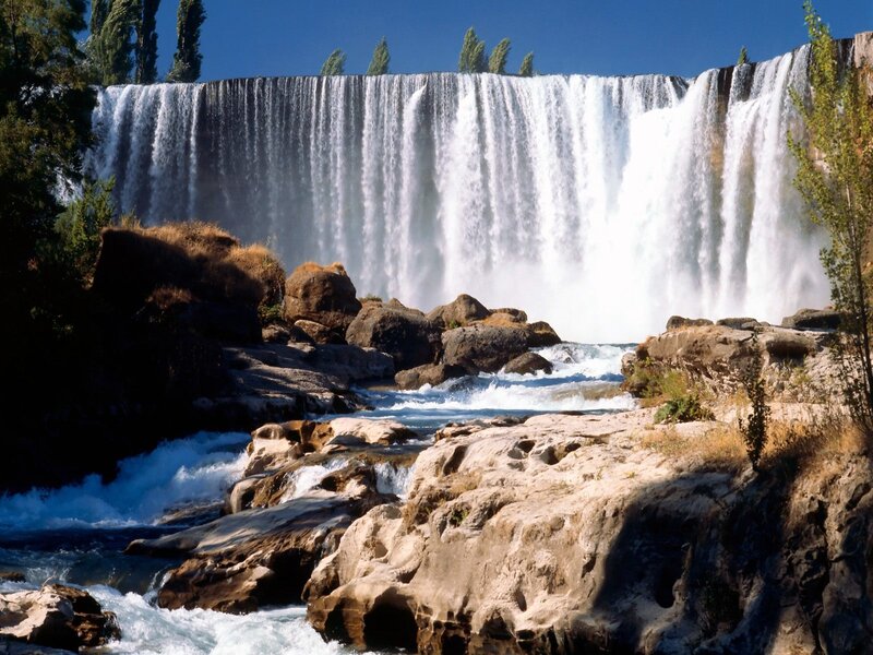 Wide Waterfall Cascade — Blue, Dramatic, Afternoon, Photograph, River