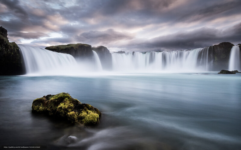 Wide Waterfall Cascade — Blue, Dramatic, Sunset