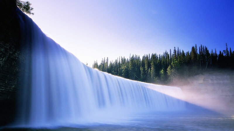 Wide Waterfall Cascade — Blue, Serene