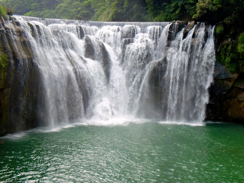 Wide Waterfall Cascade — Green, Serene, Photograph