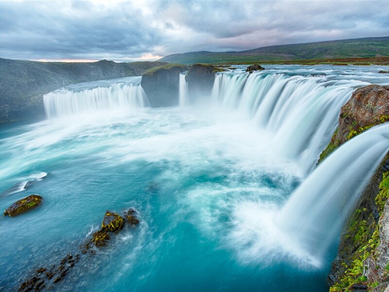 Wide Waterfall in Iceland — Blue