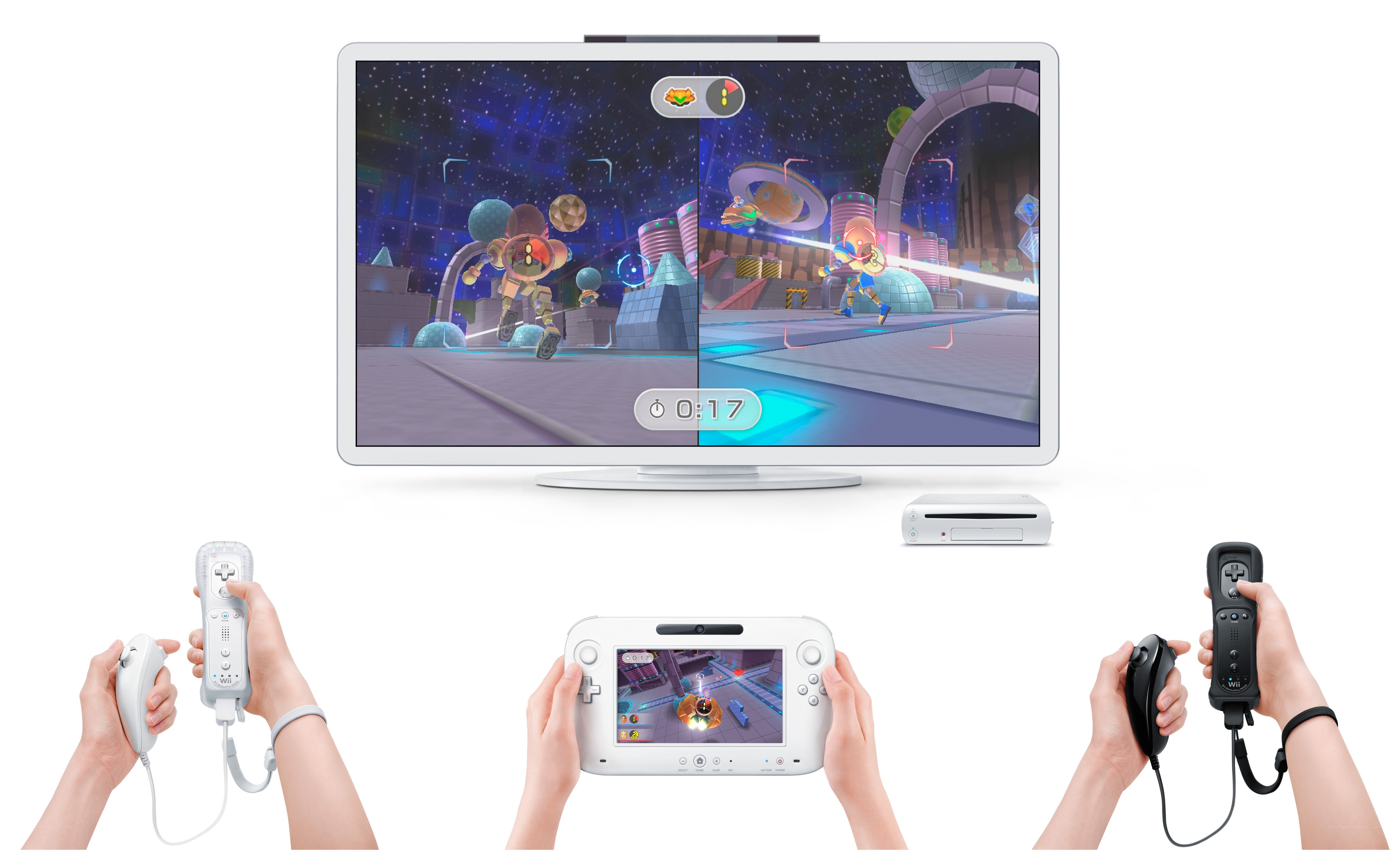 Wii U gameplay with multiple controllers