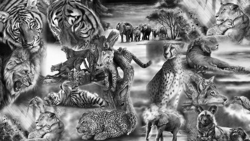 Wild Animals Collage — Black