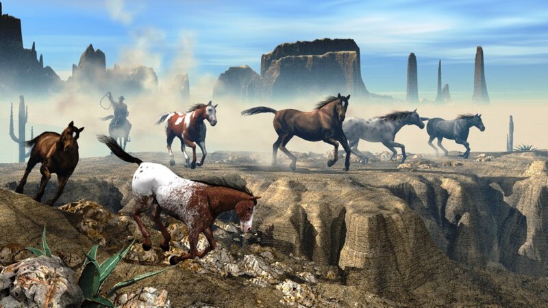 Wild Horses Running — Brown, Dramatic, Afternoon, 3d Render
