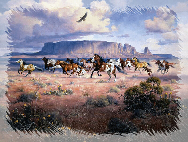 Wild Horses Running — Brown, Dramatic, Afternoon