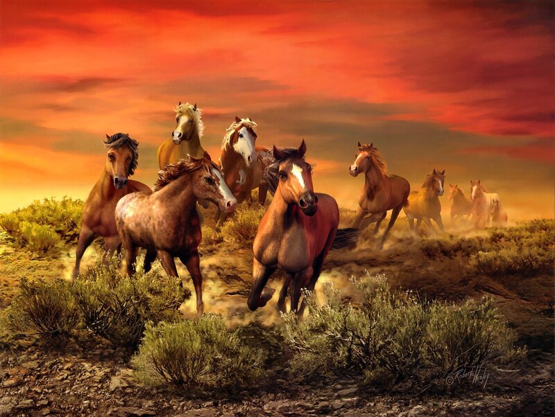 Wild Horses Running — Orange, Dramatic