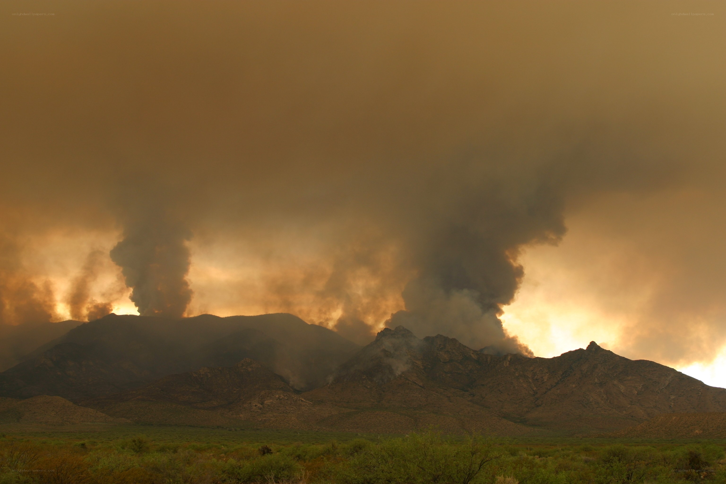 Wildfire in mountainous region