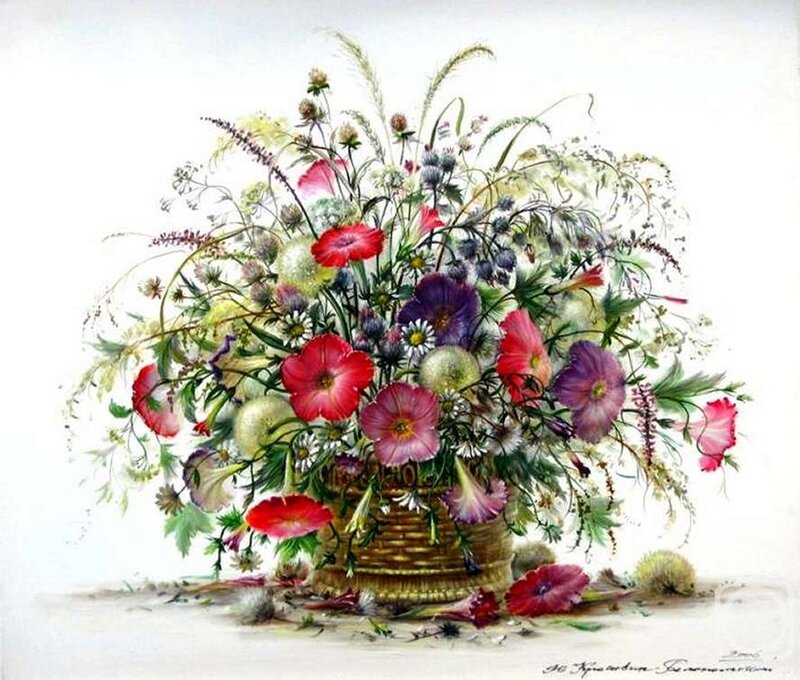 Wildflower Bouquet in Basket — Red