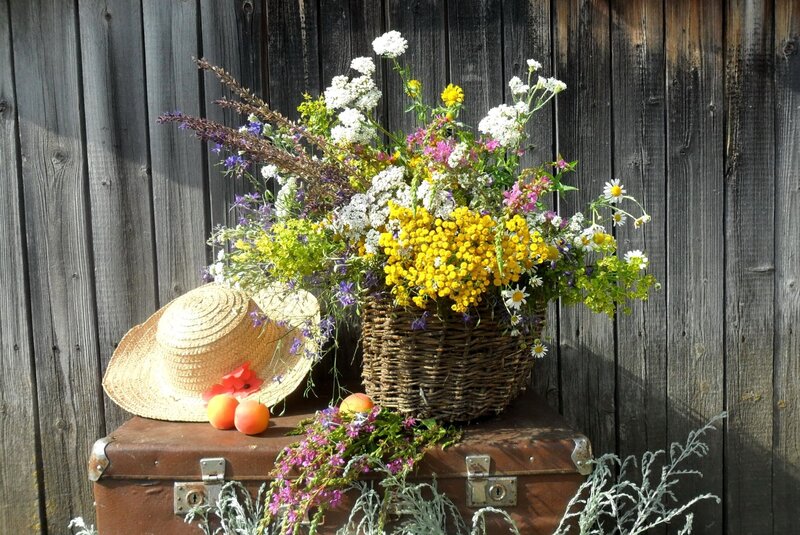 Wildflower Bouquet in Basket — Yellow
