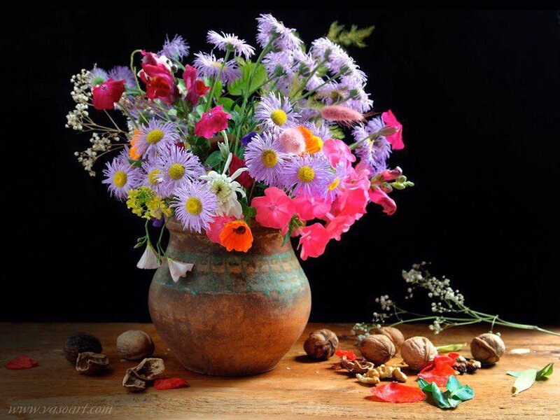 Wildflower Bouquet in Vase — Purple, Dramatic