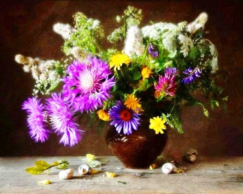 Wildflower Bouquet in Vase — Purple, Serene