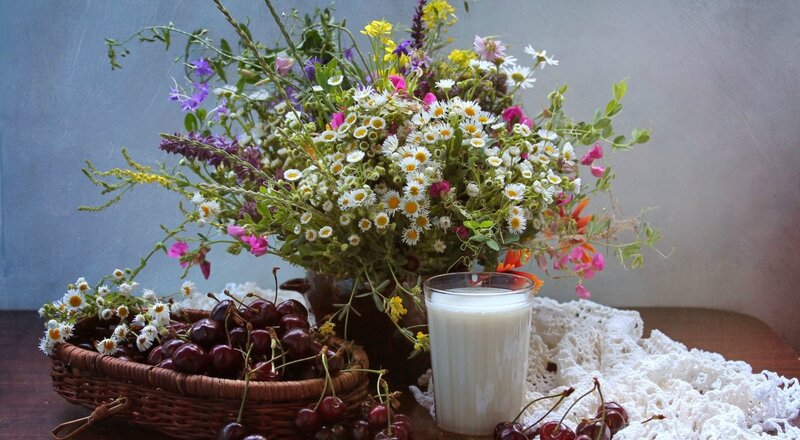 Wildflower Bouquet with Cherries