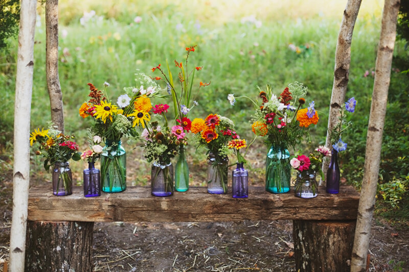Wildflower Bouquets on Bench