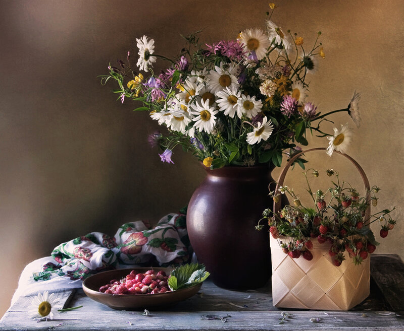 Wildflowers and Strawberries — Brown