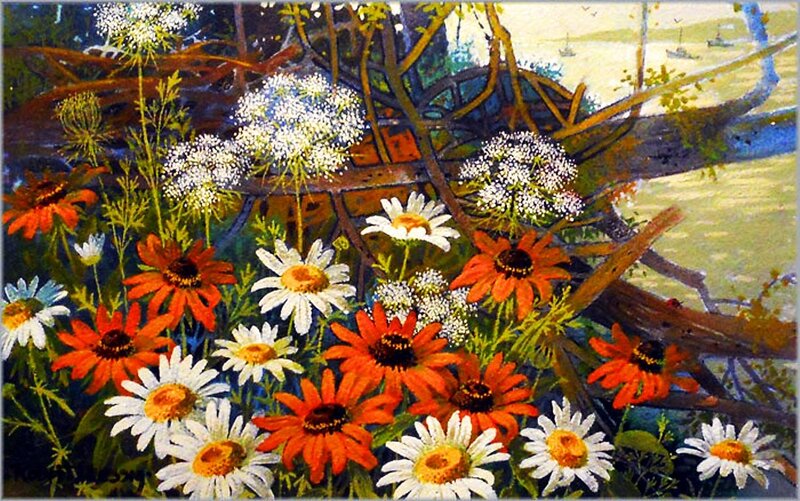 Wildflowers by a River — White