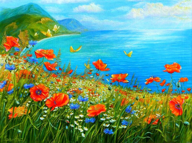 Wildflowers by the Sea — Red, Serene