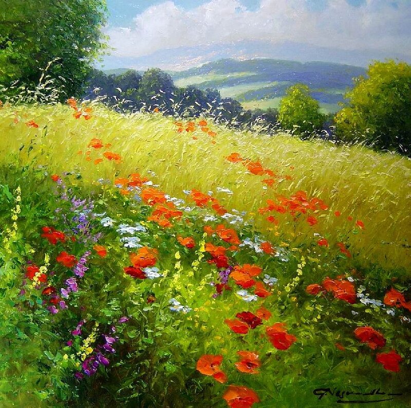 Wildflowers in a Field — Green, Serene, Afternoon