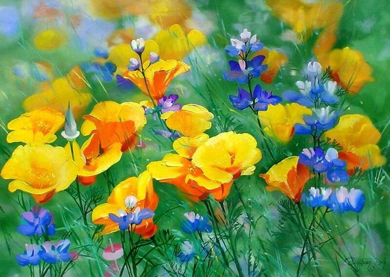 Wildflowers in a Field — Green, Vibrant