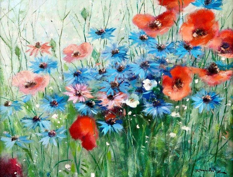 Wildflowers in a Field — Red, Serene, Spring