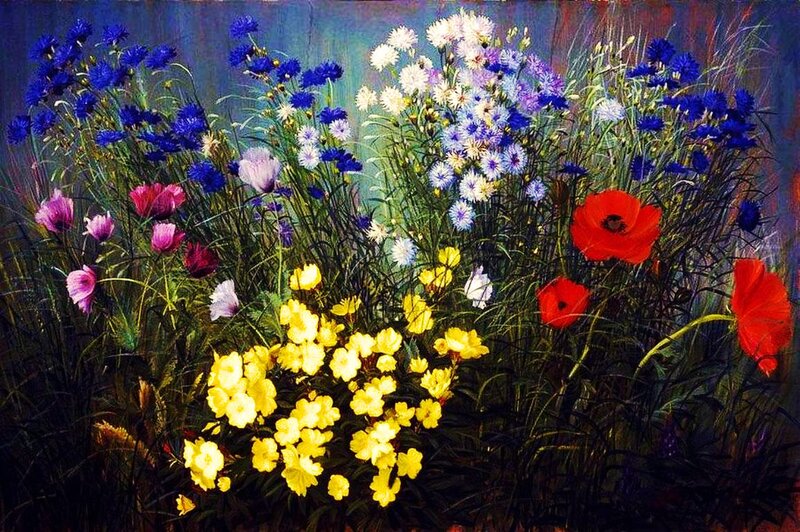 Wildflowers in a Meadow — Blue, Vibrant