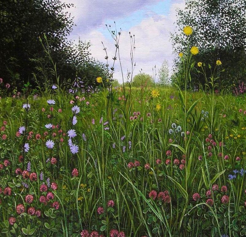 Wildflowers in a Meadow — Green, Serene, Afternoon, Painting
