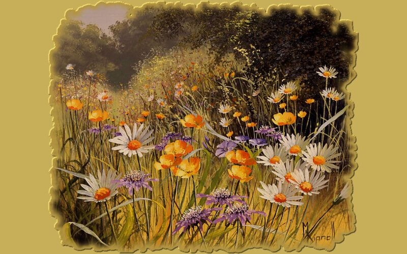 Wildflowers in a Meadow — Yellow, Serene, Afternoon, Painting