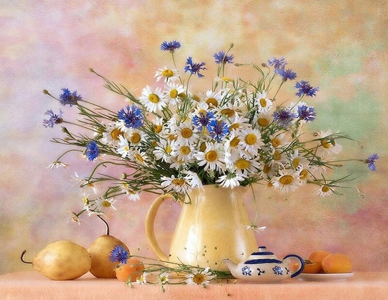 Wildflowers in a Pitcher — Yellow