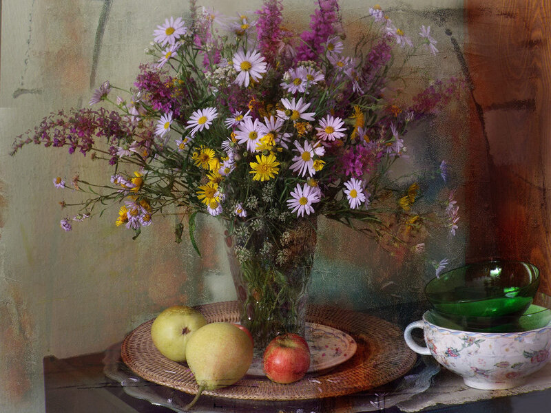 Wildflowers in a Vase — Purple, Serene, Painting