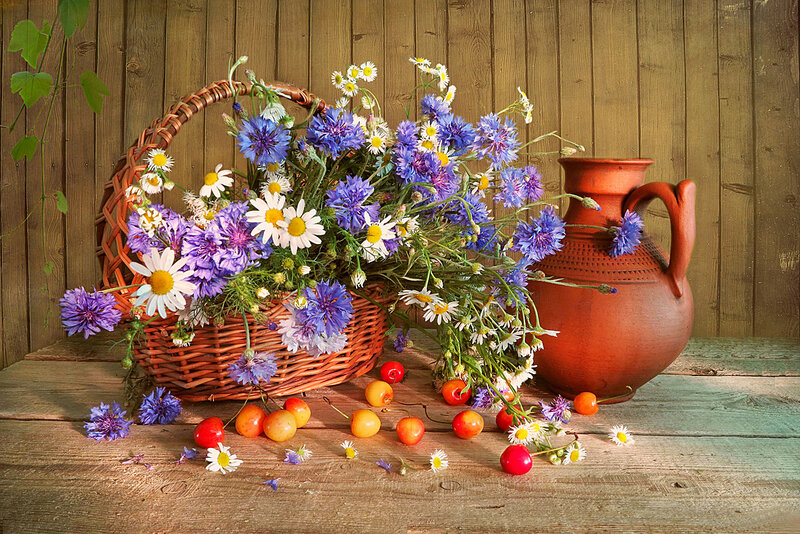 Wildflowers in Basket — Brown, Calm