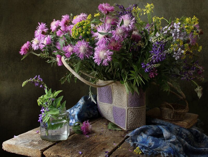Wildflowers in Basket — Purple, Calm