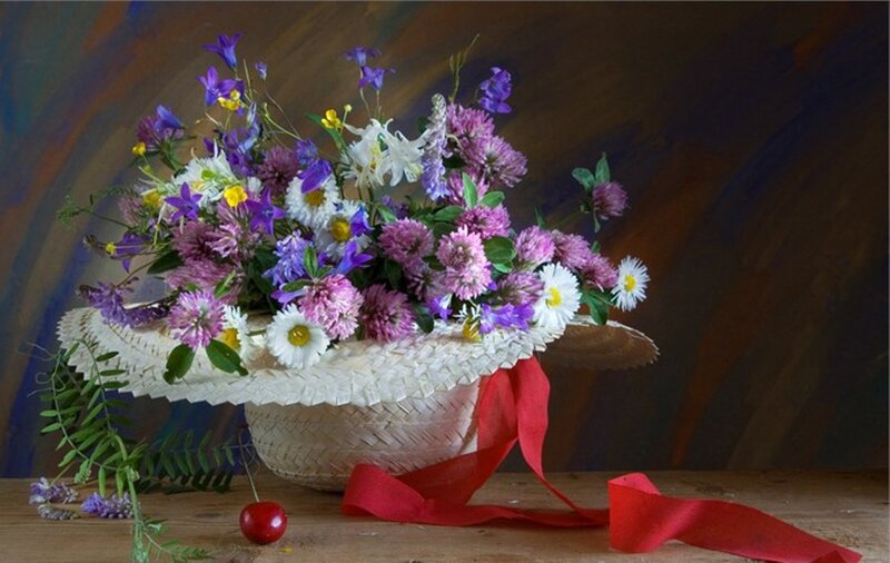 Wildflowers in Basket — Purple