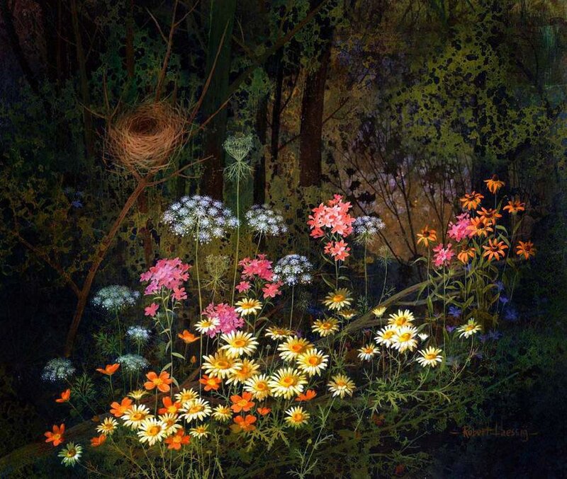Wildflowers in Forest — Green, Serene, Night
