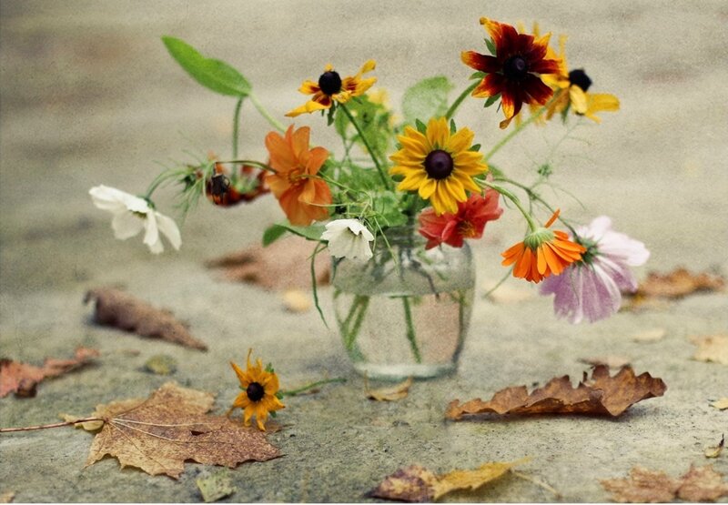 Wildflowers in Glass Vase — Yellow