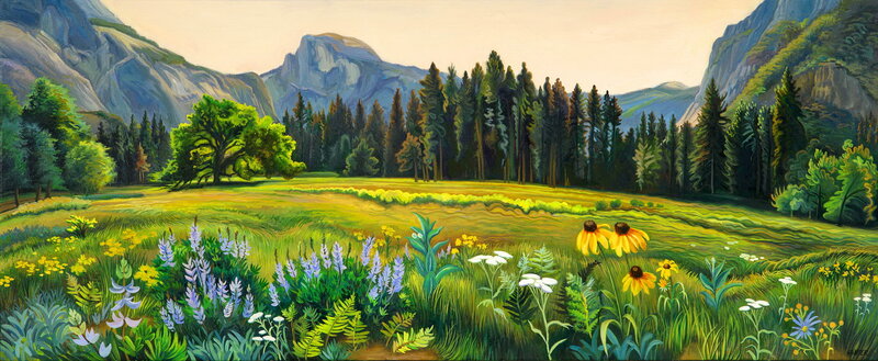Wildflowers in Meadow — Green, Serene, Afternoon, Painting