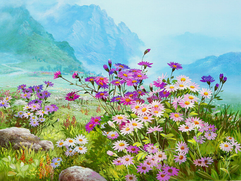 Wildflowers in Mountain Meadow — Purple, Serene, Spring