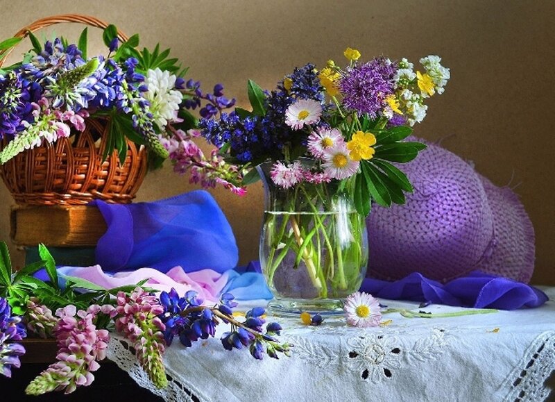 Wildflowers in Vases — Purple