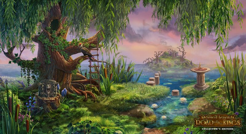 Willow Tree by Pond — Green, Serene, Sunset, Digital Art