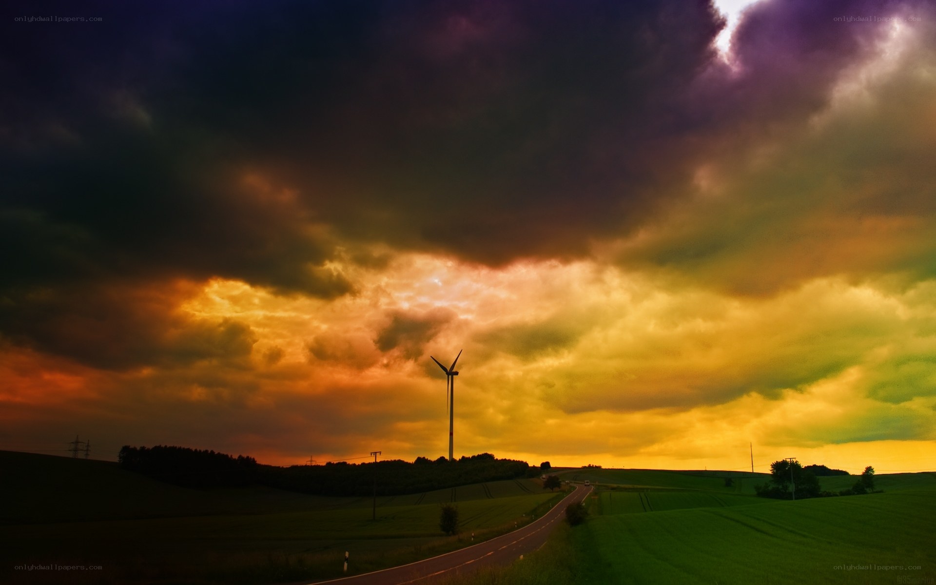 Wind turbine at sunset